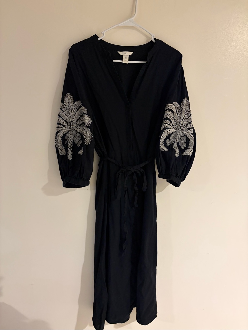 H&M Black Maxi Dress with White Embroidered Sleeves